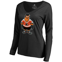Philadelphia Flyers Women's Gritty Long Sleeve V-Neck T-Shirt - Black | US 3326690