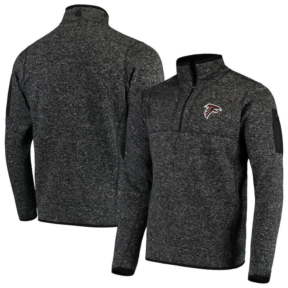 Atlanta Falcons Antigua Fortune Quarter-Zip Pullover Jacket - Heather Black Pullover