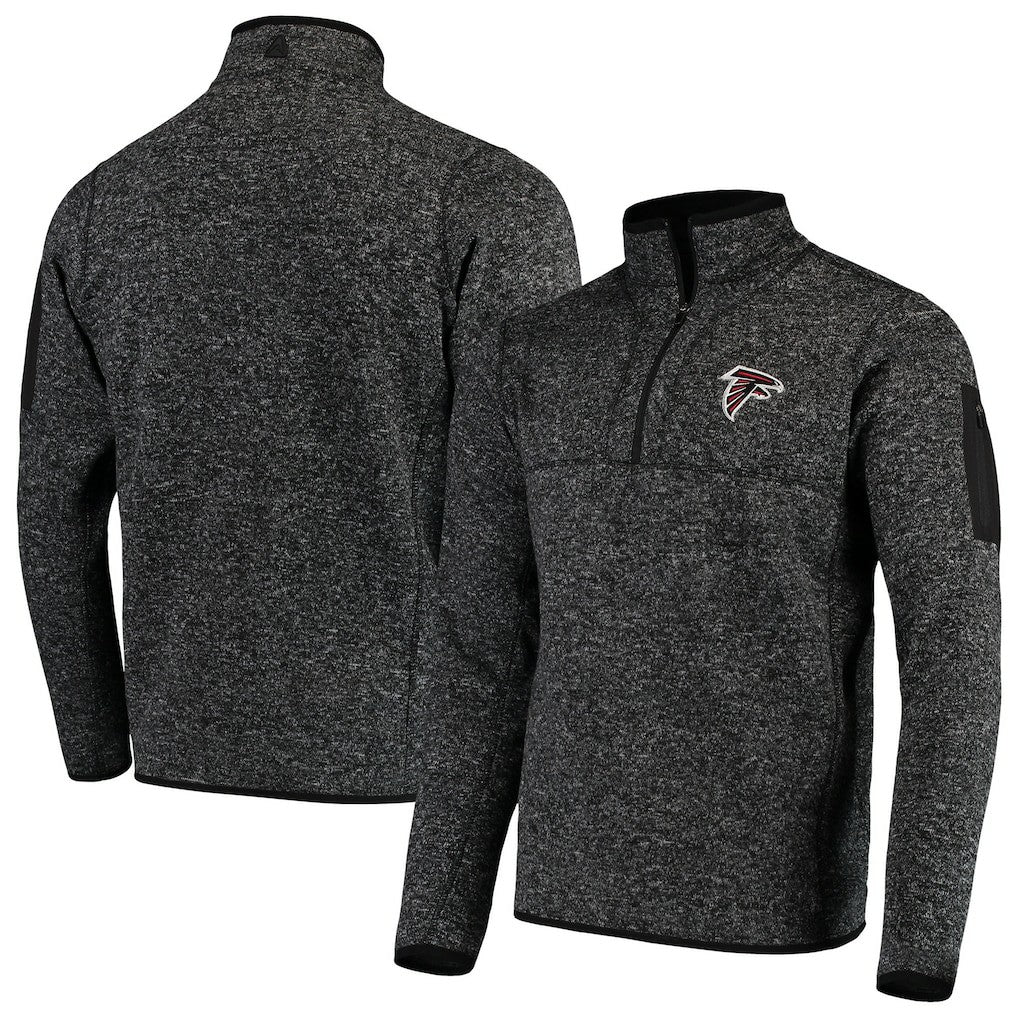 Atlanta Falcons Antigua Fortune Quarter-Zip Pullover Jacket - Heather Black Pullover