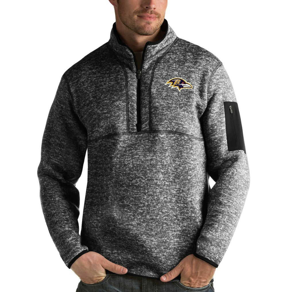 Baltimore Ravens Antigua Fortune Quarter-Zip Pullover Jacket - Heather Black Pullover
