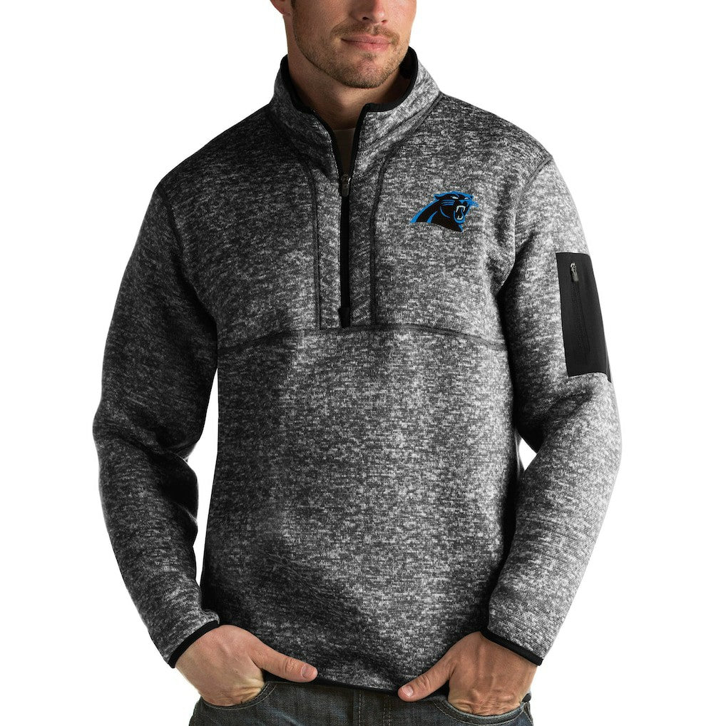 Carolina Panthers Antigua Fortune Quarter-Zip Pullover Jacket - Heather Black Pullover