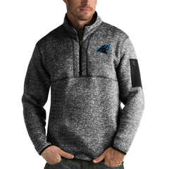 Carolina Panthers Antigua Fortune Quarter-Zip Pullover Jacket - Heather Black Pullover