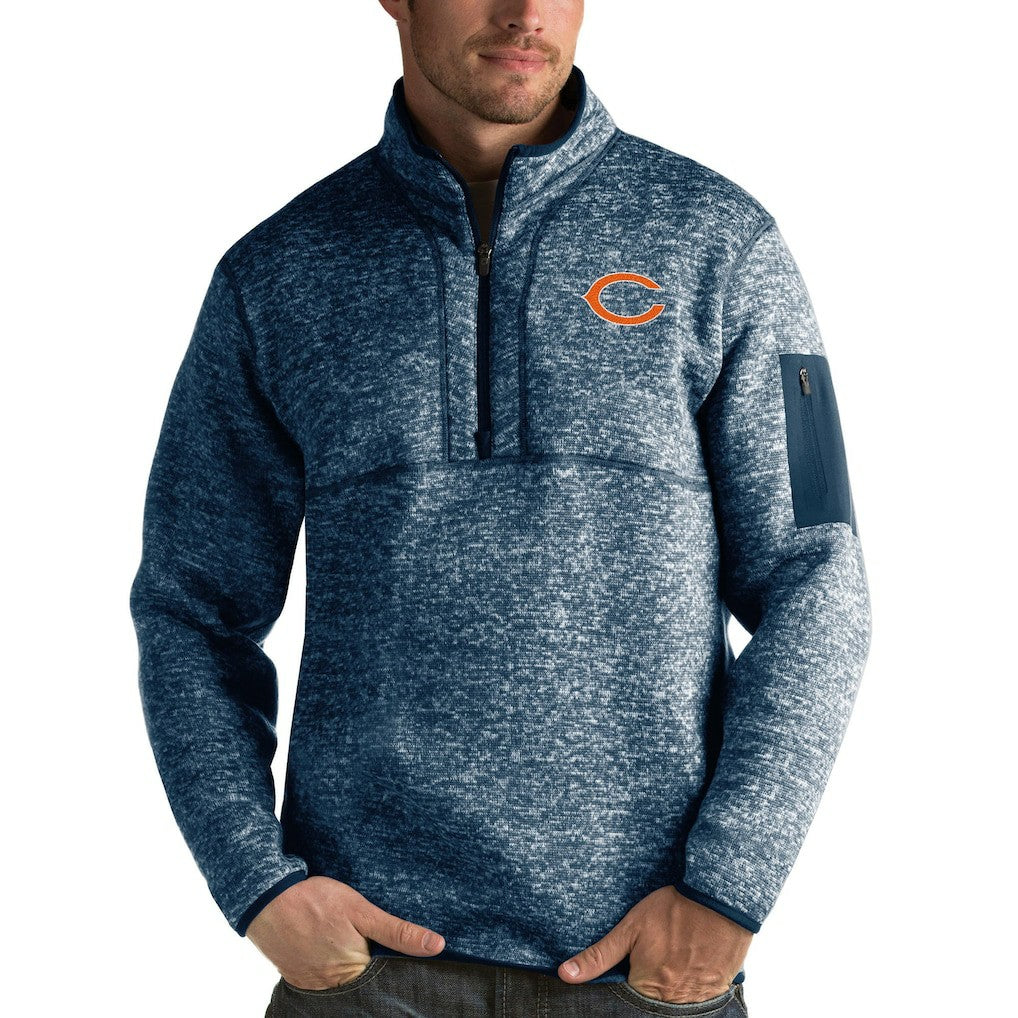 Chicago Bears Antigua Fortune Quarter-Zip Pullover Jacket - Heather Navy Pullover