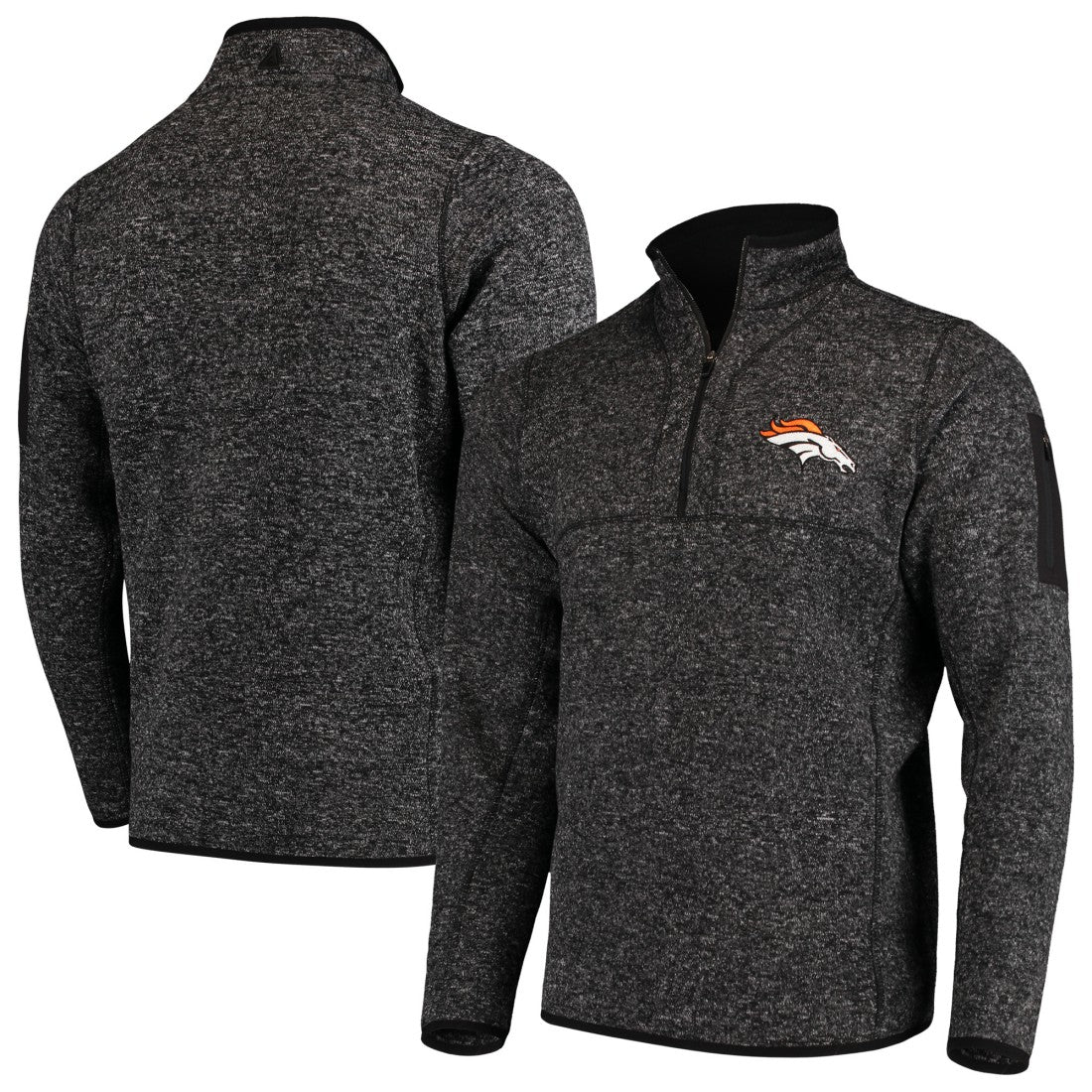 Denver Broncos Antigua Fortune Quarter-Zip Pullover Jacket - Heather Black Pullover