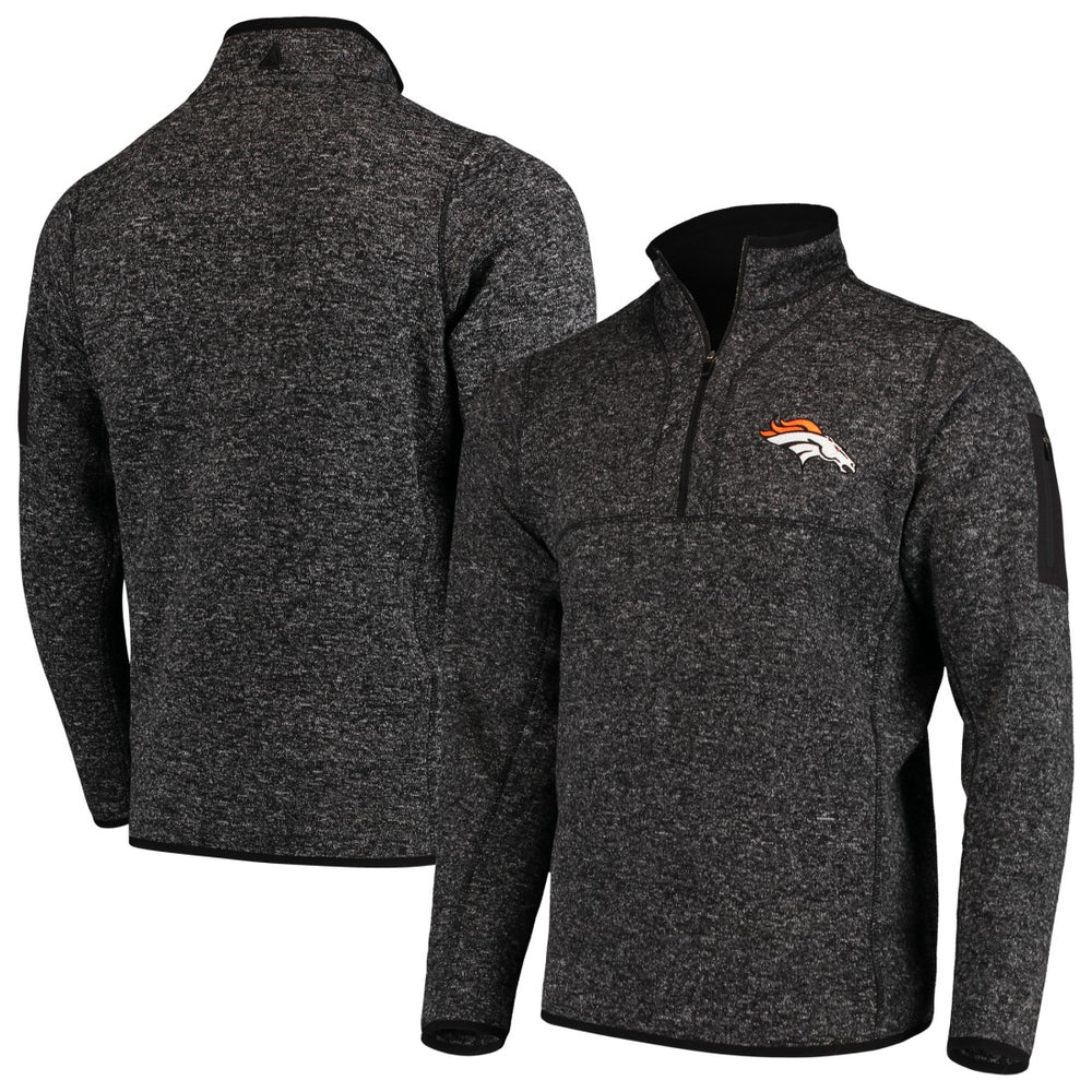 Denver Broncos Antigua Fortune Quarter-Zip Pullover Jacket - Heather Black Pullover