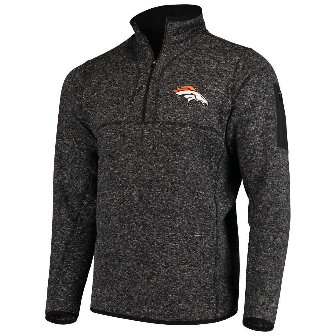Denver Broncos Antigua Fortune Quarter-Zip Pullover Jacket - Heather Black Pullover
