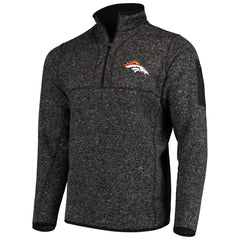 Denver Broncos Antigua Fortune Quarter-Zip Pullover Jacket - Heather Black Pullover
