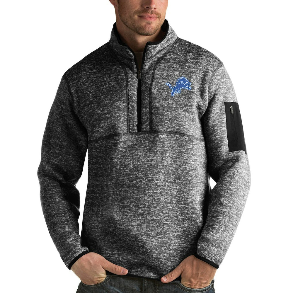 Detroit Lions Antigua Fortune Quarter-Zip Pullover Jacket - Heather Black Pullover