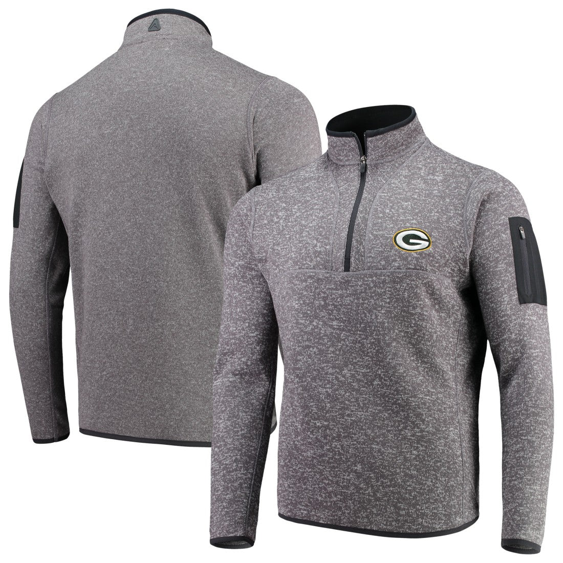 Green Bay Packers Antigua Fortune Quarter-Zip Pullover Jacket - Charcoal Pullover