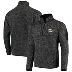 Green Bay Packers Antigua Fortune Quarter-Zip Pullover Jacket - Heather Black Pullover