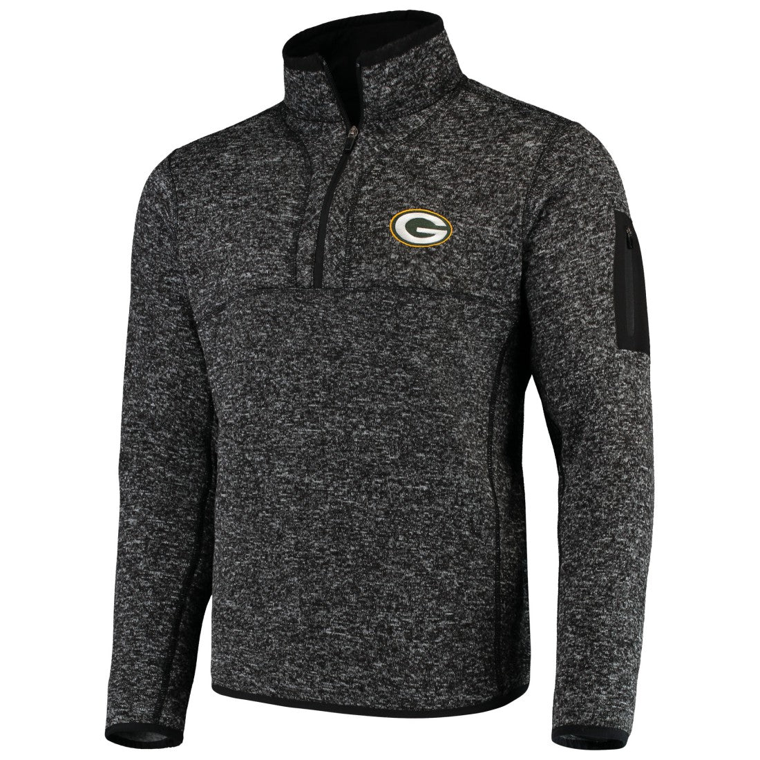 Green Bay Packers Antigua Fortune Quarter-Zip Pullover Jacket - Heather Black Pullover