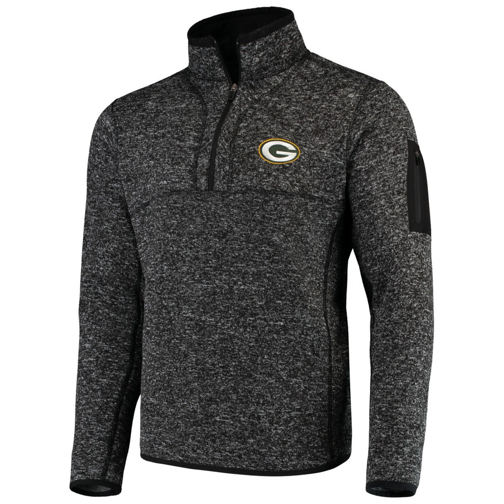 Green Bay Packers Antigua Fortune Quarter-Zip Pullover Jacket - Heather Black Pullover
