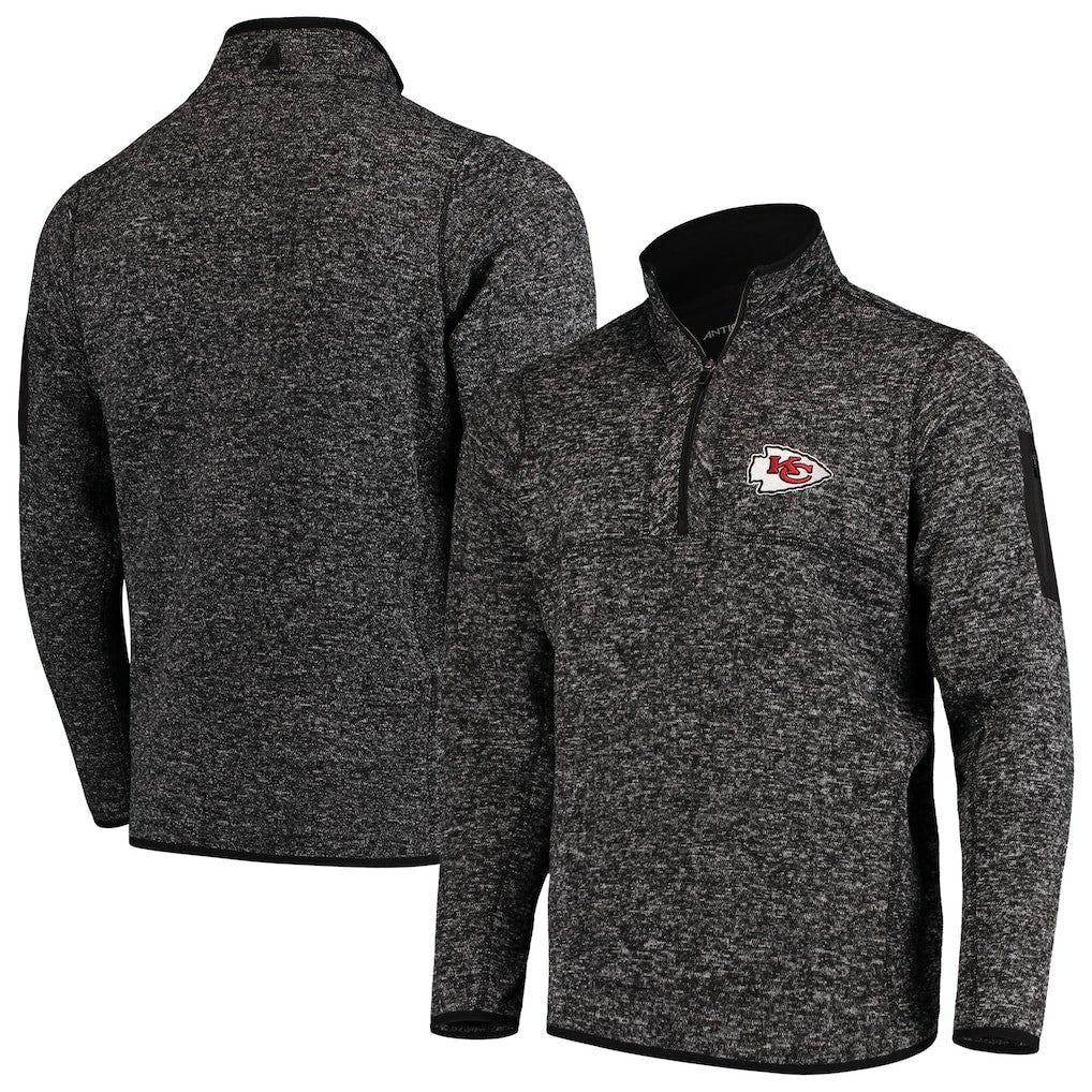 Kansas City Chiefs Antigua Fortune Quarter-Zip Pullover Jacket - Heather Black Pullover