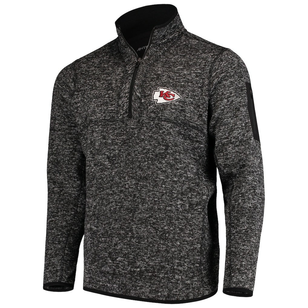 Kansas City Chiefs Antigua Fortune Quarter-Zip Pullover Jacket - Heather Black Pullover