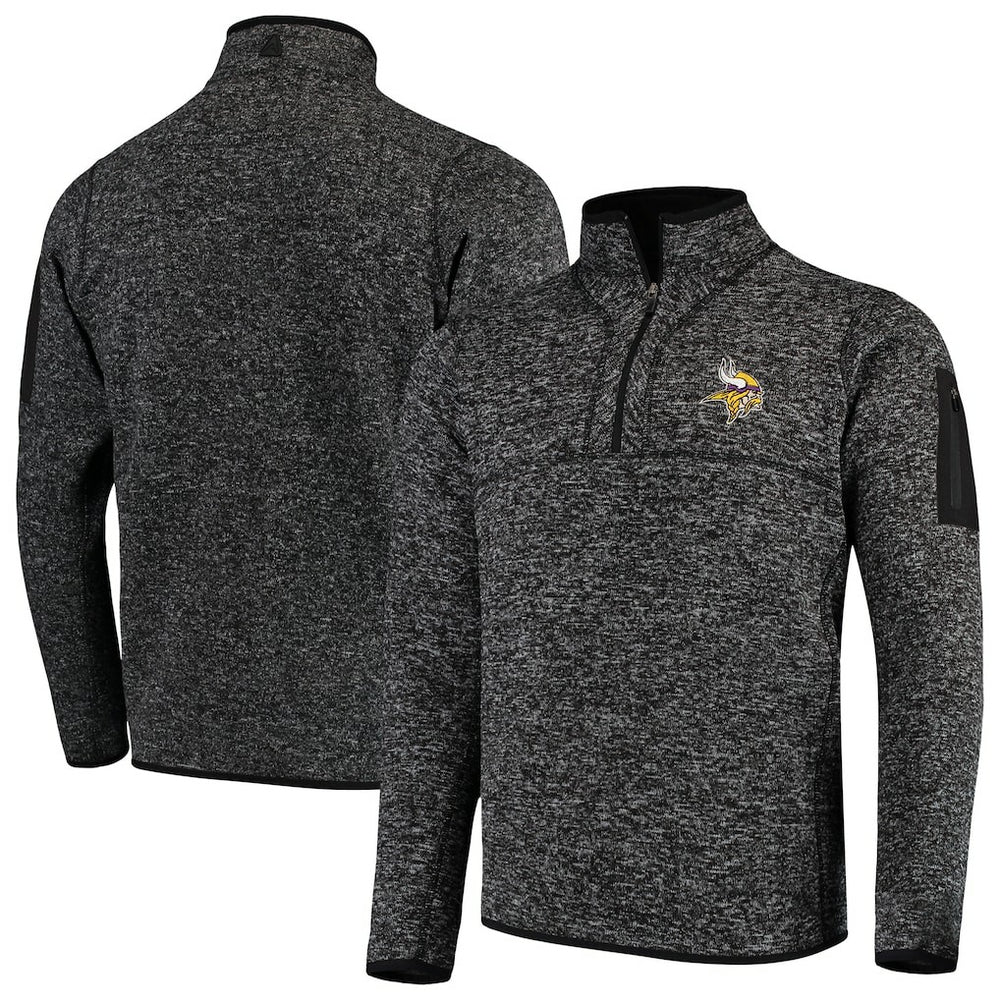 Minnesota Vikings Antigua Fortune Quarter-Zip Pullover Jacket - Heather Black Pullover