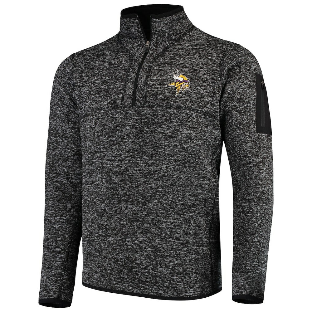 Minnesota Vikings Antigua Fortune Quarter-Zip Pullover Jacket - Heather Black Pullover