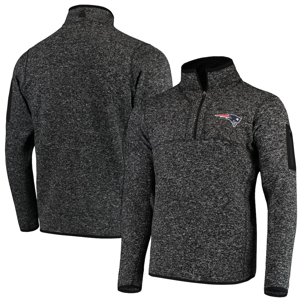 New England Patriots Antigua Fortune Quarter-Zip Pullover Jacket - Heather Black Pullover
