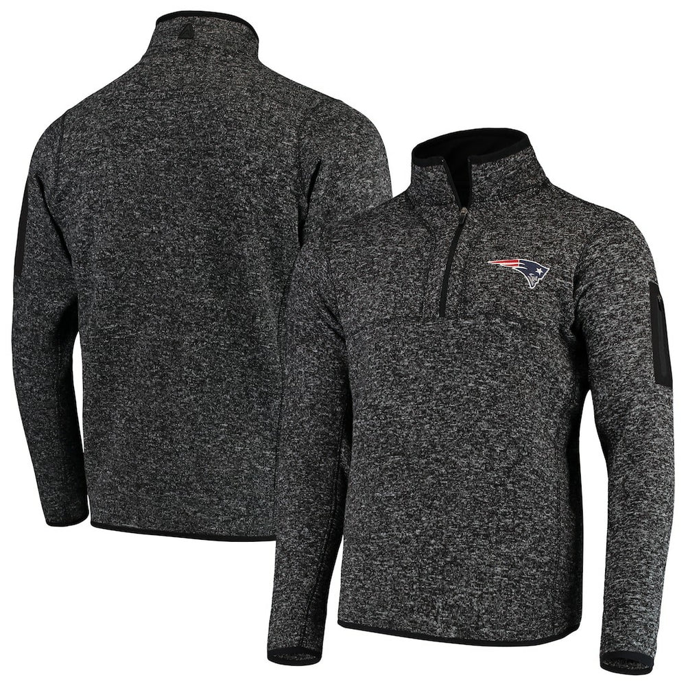 New England Patriots Antigua Fortune Quarter-Zip Pullover Jacket - Heather Black Pullover