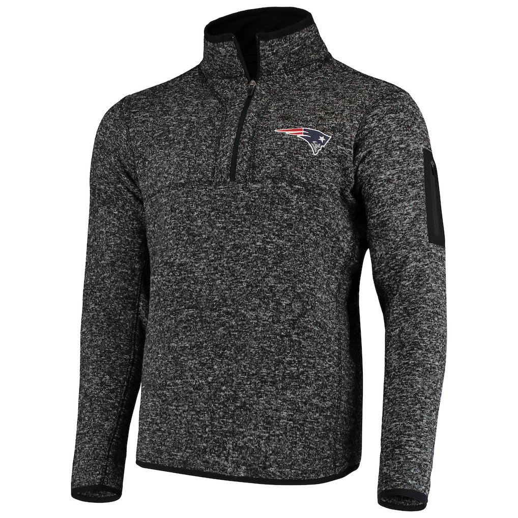 New England Patriots Antigua Fortune Quarter-Zip Pullover Jacket - Heather Black Pullover