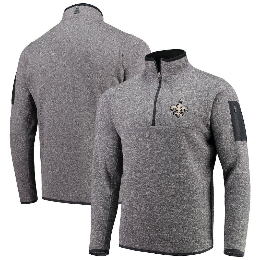 New Orleans Saints Antigua Fortune Quarter-Zip Pullover Jacket - Charcoal Pullover