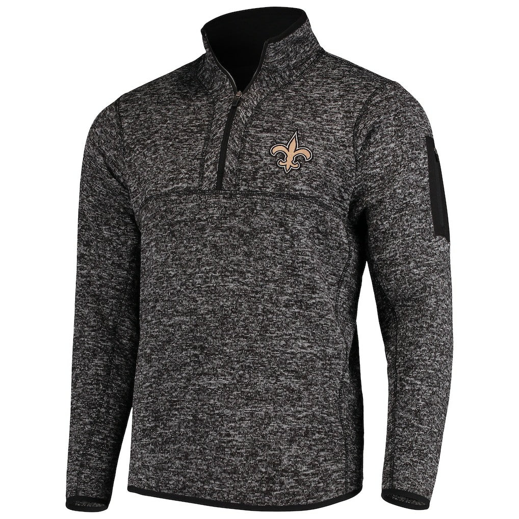 New Orleans Saints Antigua Fortune Quarter-Zip Pullover Jacket - Heather Black Pullover