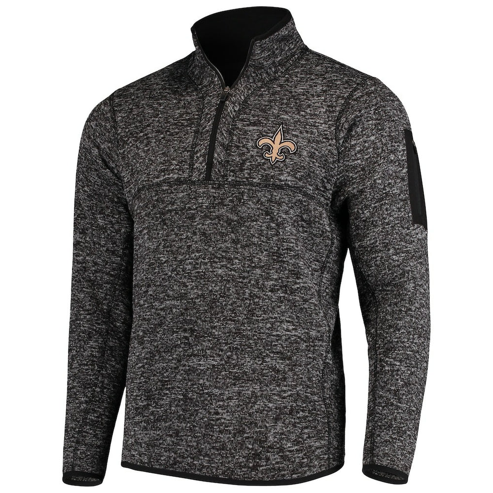 New Orleans Saints Antigua Fortune Quarter-Zip Pullover Jacket - Heather Black Pullover