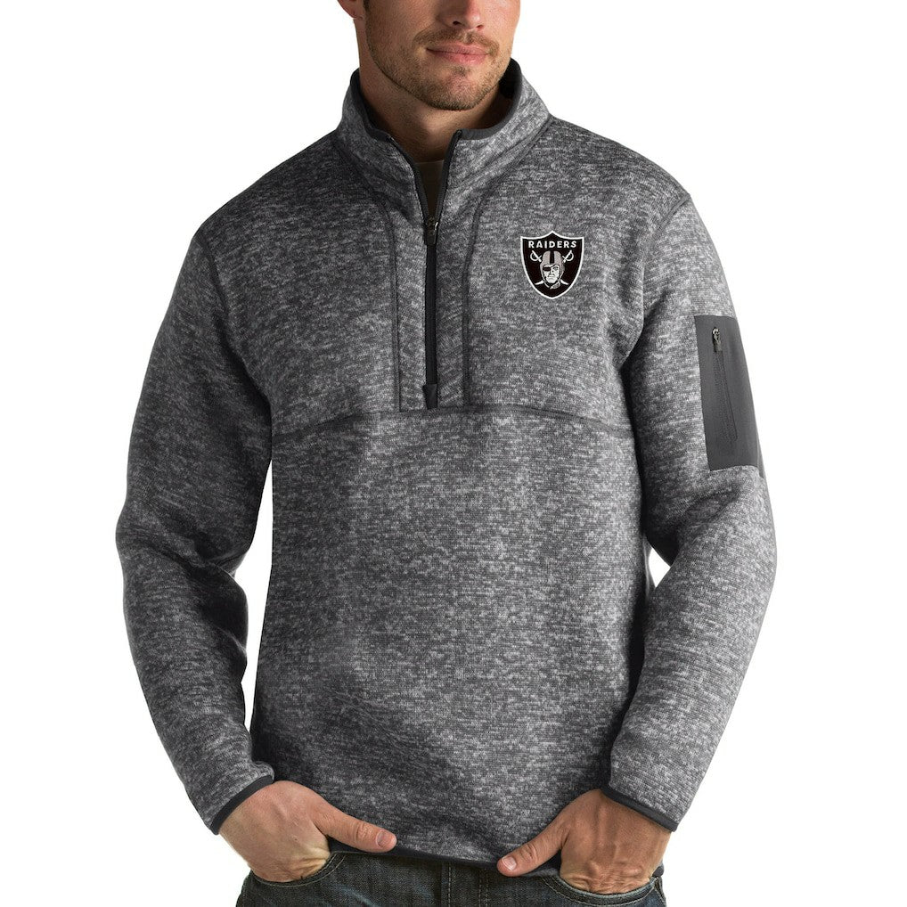 Las Vegas Raiders Antigua Fortune Quarter-Zip Pullover Jacket - Charcoal Pullover