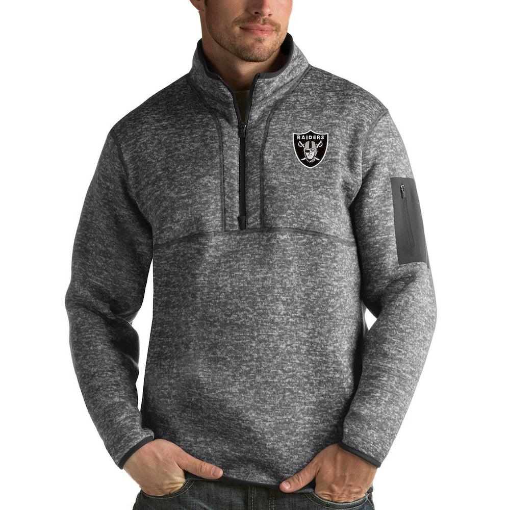 Las Vegas Raiders Antigua Fortune Quarter-Zip Pullover Jacket - Charcoal Pullover