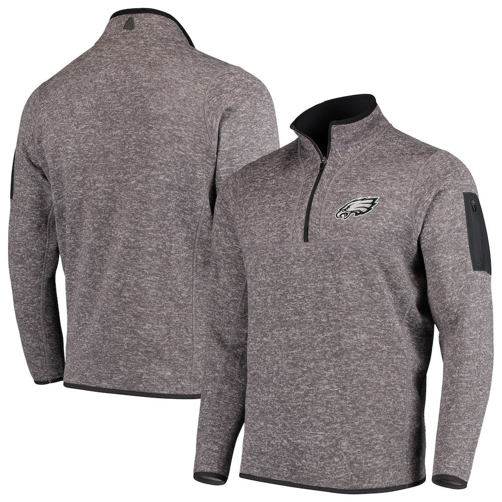 Philadelphia Eagles Antigua Fortune Quarter-Zip Pullover Jacket - Charcoal Pullover