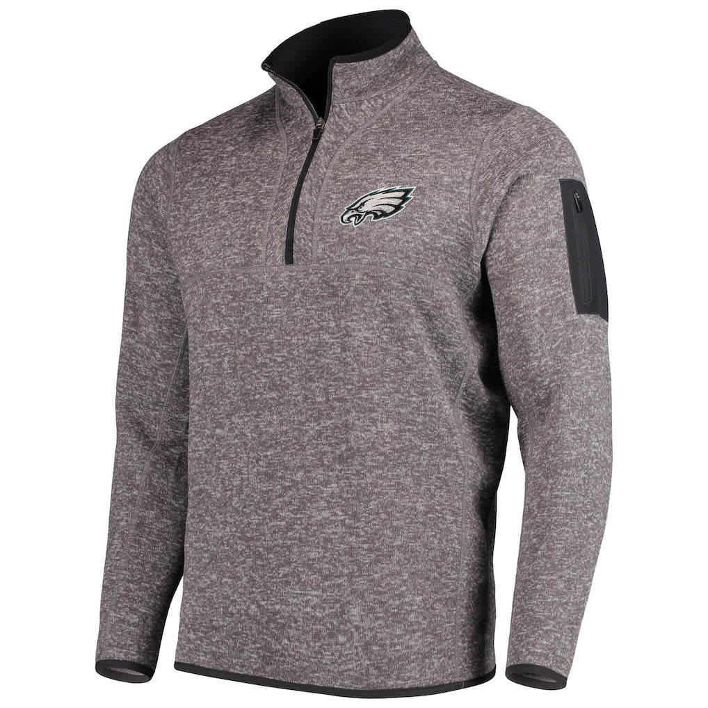 Philadelphia Eagles Antigua Fortune Quarter-Zip Pullover Jacket - Charcoal Pullover