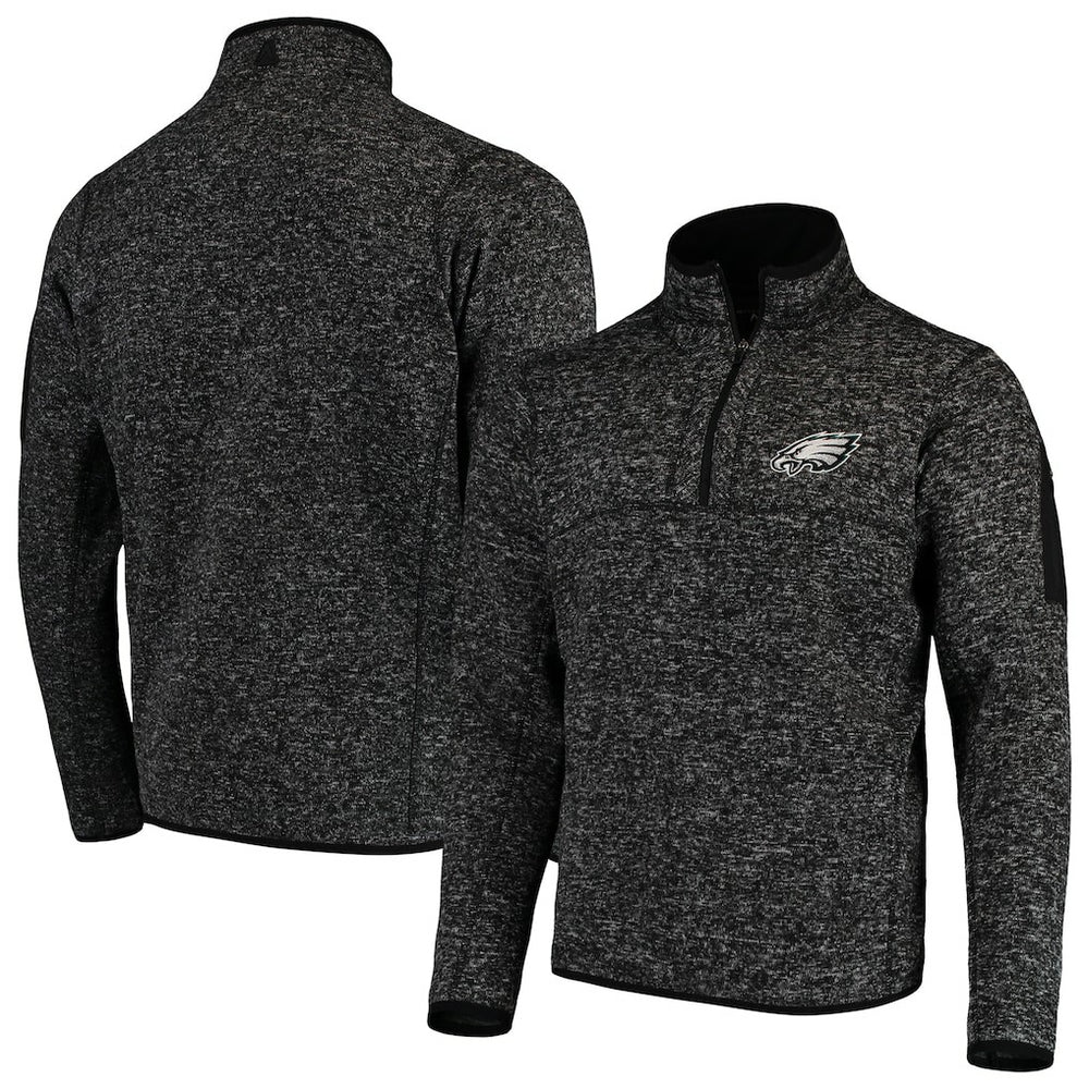 Philadelphia Eagles Antigua Fortune Quarter-Zip Pullover Jacket - Heather Black Pullover
