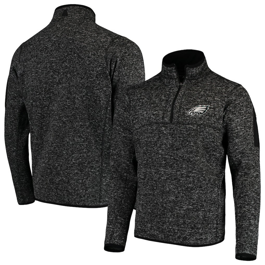 Philadelphia Eagles Antigua Fortune Quarter-Zip Pullover Jacket - Heather Black Pullover
