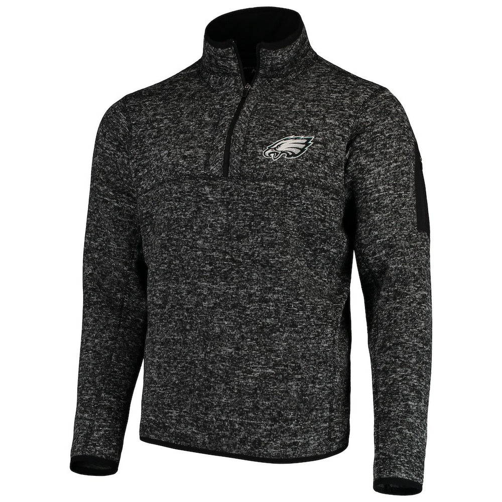 Philadelphia Eagles Antigua Fortune Quarter-Zip Pullover Jacket - Heather Black Pullover