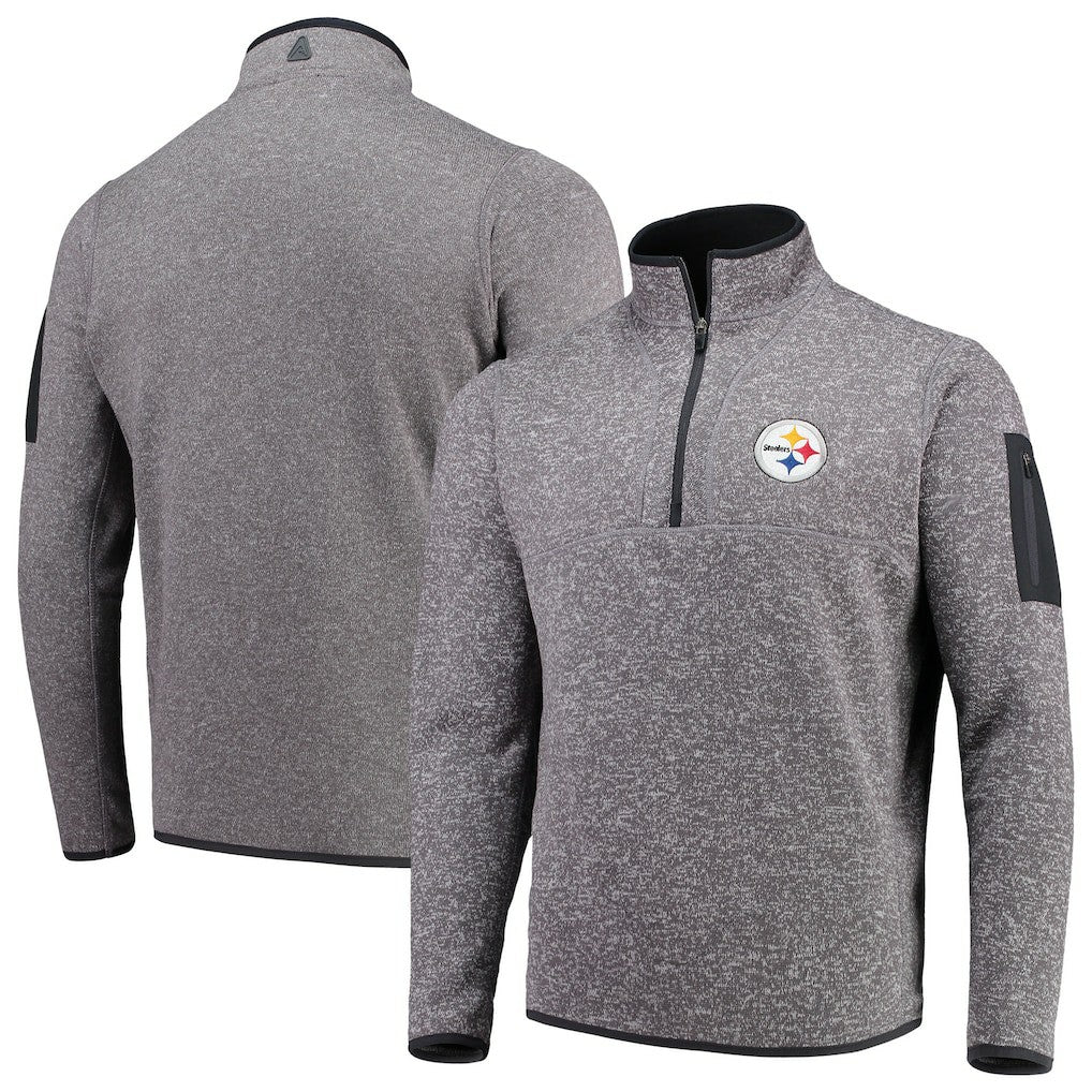 Pittsburgh Steelers Antigua Fortune Quarter-Zip Pullover Jacket - Charcoal Pullover