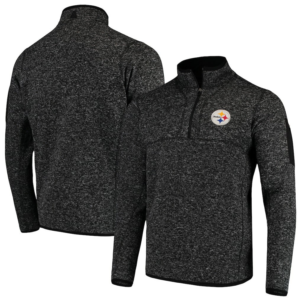 Pittsburgh Steelers Antigua Fortune Quarter-Zip Pullover Jacket - Heather Black Pullover