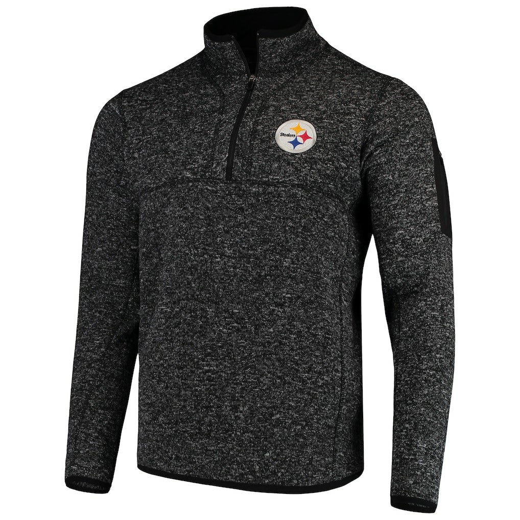 Pittsburgh Steelers Antigua Fortune Quarter-Zip Pullover Jacket - Heather Black Pullover