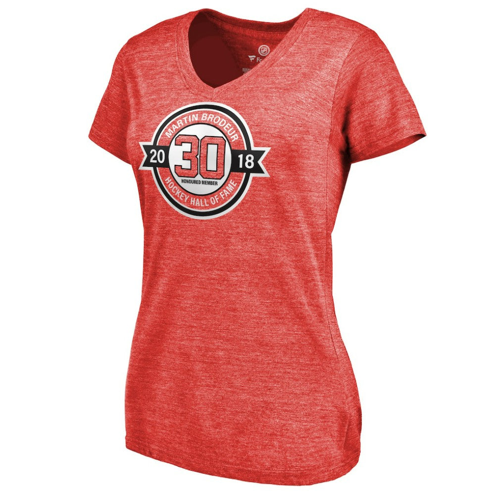 Martin Brodeur New Jersey Devils Fanatics Women's Hall of Fame V-Neck Tri-Blend T-Shirt - Red | US 3344795