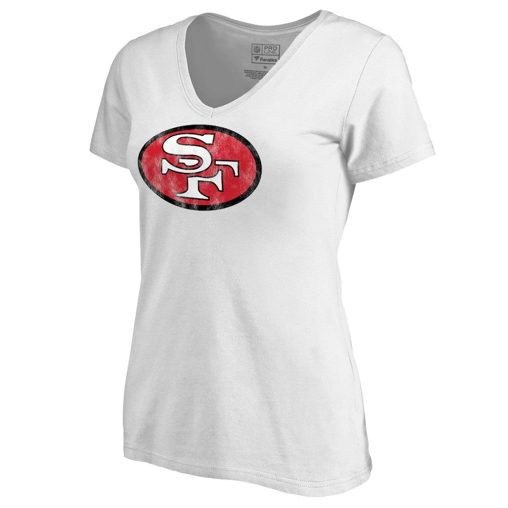 San Francisco 49ers Women's Throwback Logo V-Neck T-Shirt - White T-shirts