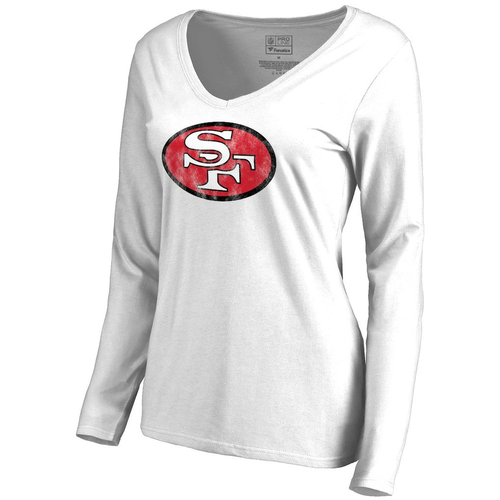 San Francisco 49ers Women's Throwback Logo Long Sleeve V-Neck T-Shirt - White T-shirts