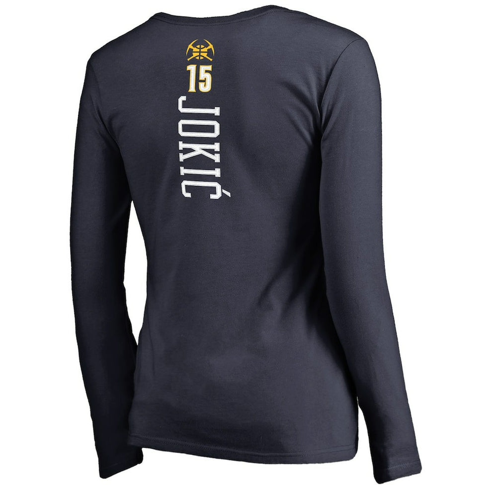 Nikola Jokic Denver Nuggets Women's Team Backer Name & Number Long Sleeve V-Neck T-Shirt Navy outlet