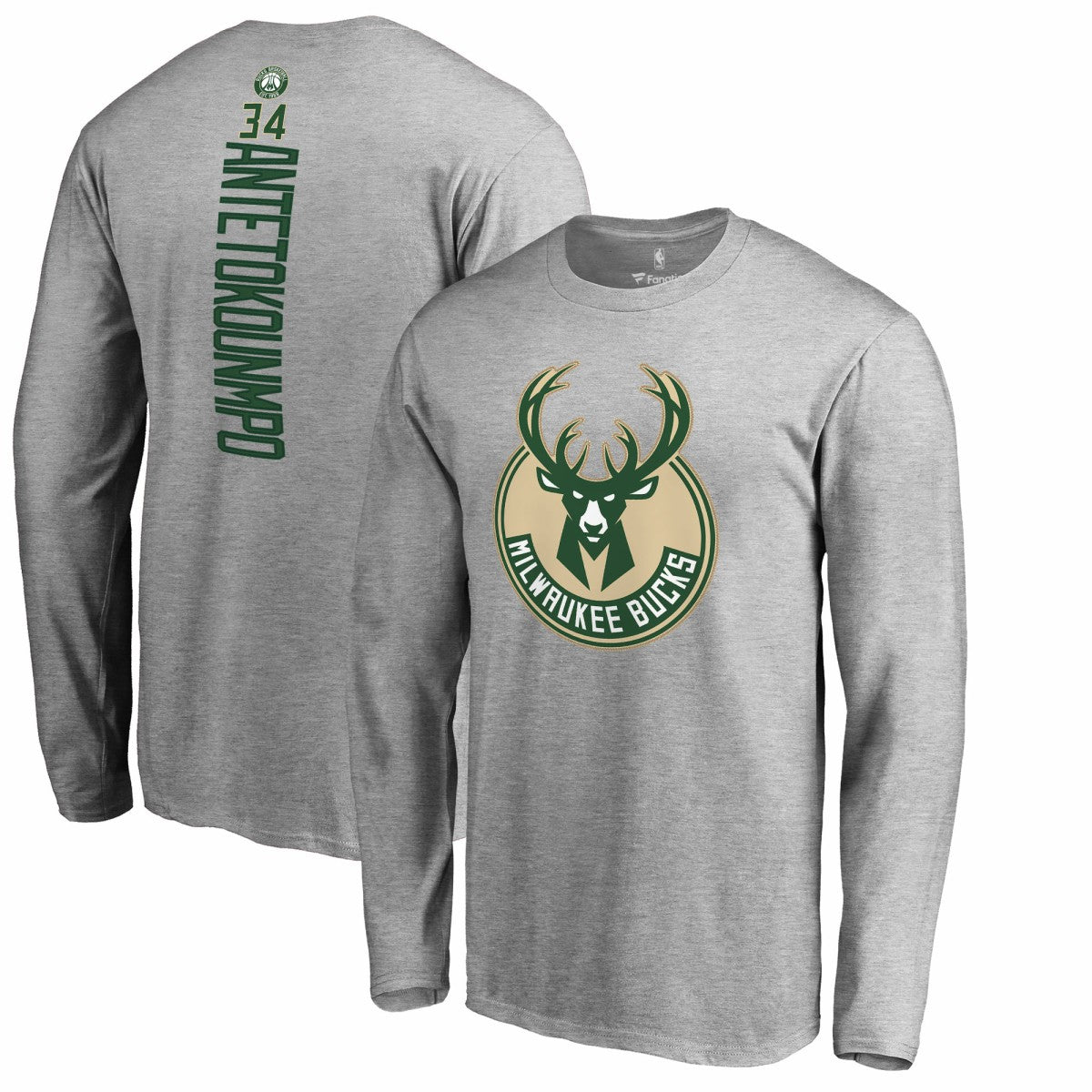 Giannis Antetokounmpo Milwaukee Bucks Team Backer Name & Number Long Sleeve T-Shirt Heathered Gray outlet