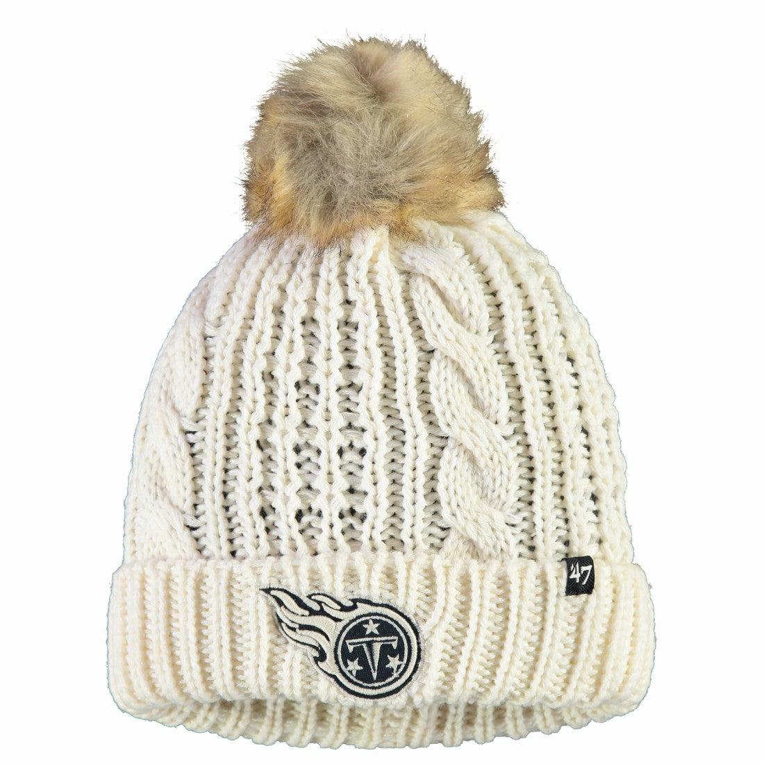 Tennessee Titans '47 Women's Meeko Cuffed Knit Hat With Pom - Cream Hats