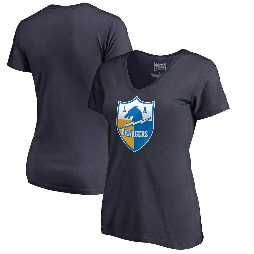 Los Angeles Chargers Women's Retro Shield Logo V-Neck T-Shirt - Navy T-shirts
