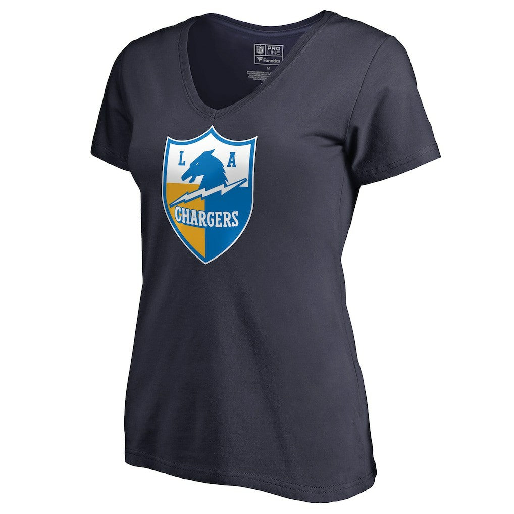 Los Angeles Chargers Women's Retro Shield Logo V-Neck T-Shirt - Navy T-shirts