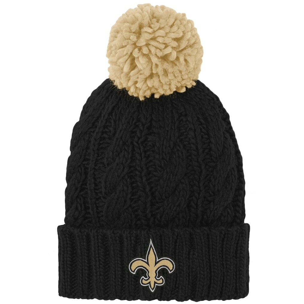 New Orleans Saints Girls Youth Team Cable Cuffed Knit Hat with Pom - Black Hats