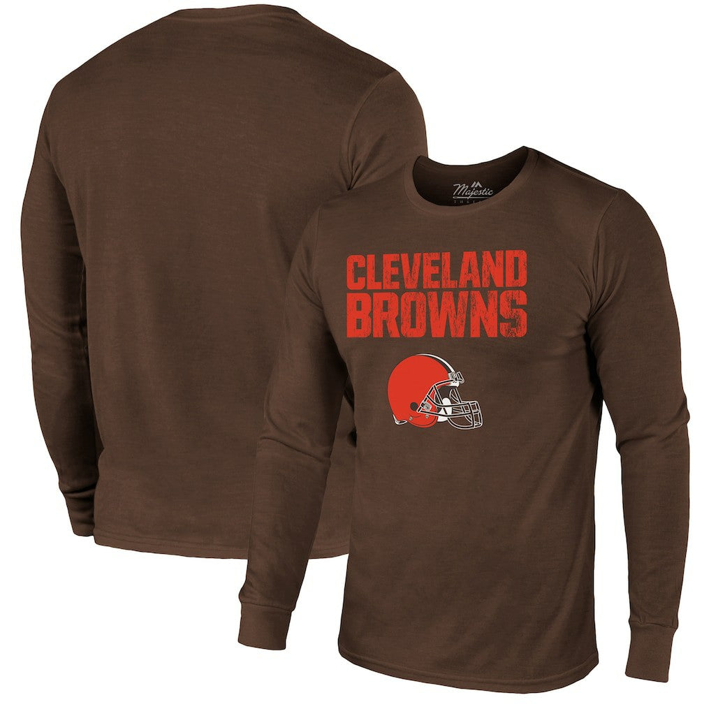 Cleveland Browns Majestic Threads Lockup Tri-Blend Long Sleeve T-Shirt - Brown T-shirts