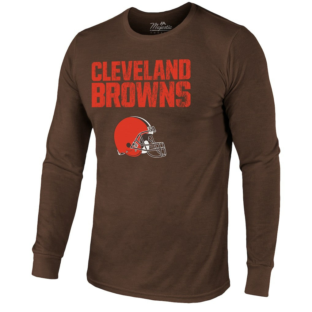 Cleveland Browns Majestic Threads Lockup Tri-Blend Long Sleeve T-Shirt - Brown T-shirts