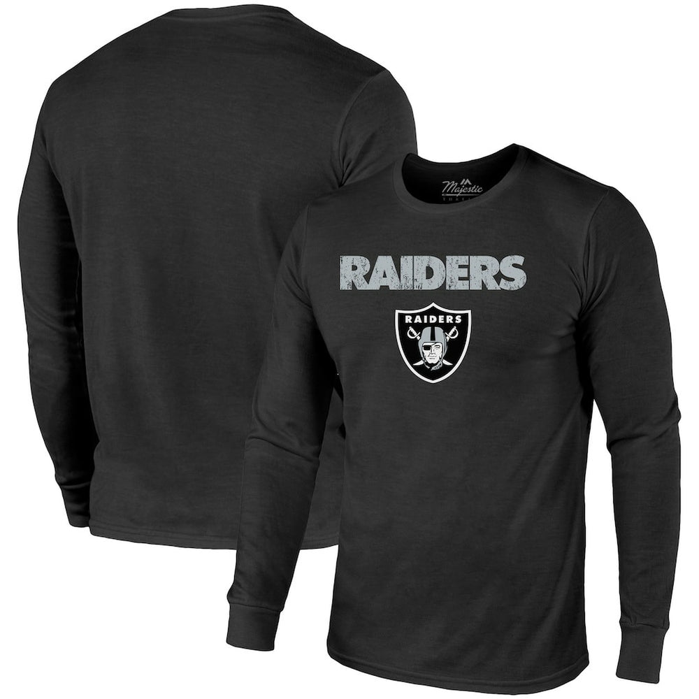 Las Vegas Raiders Majestic Threads Lockup Tri-Blend Long Sleeve T-Shirt - Black T-shirts