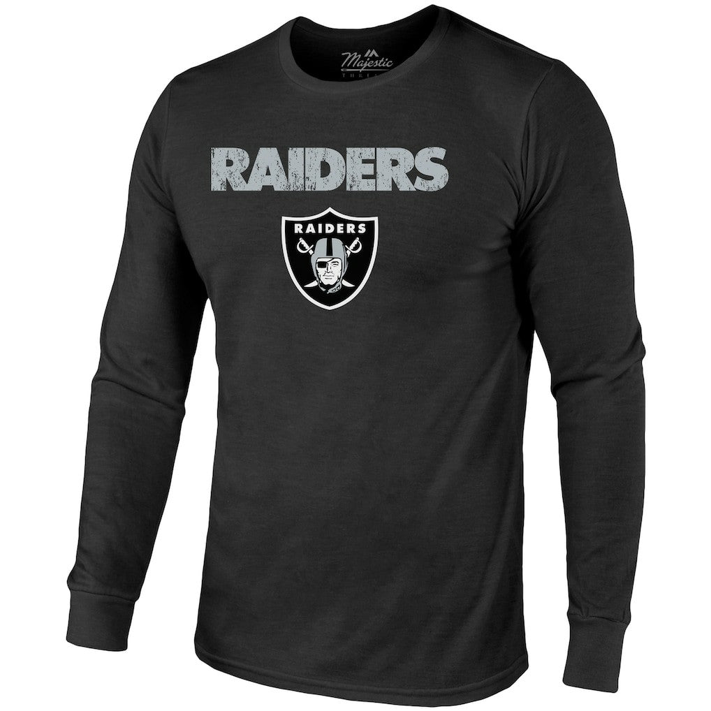 Las Vegas Raiders Majestic Threads Lockup Tri-Blend Long Sleeve T-Shirt - Black T-shirts
