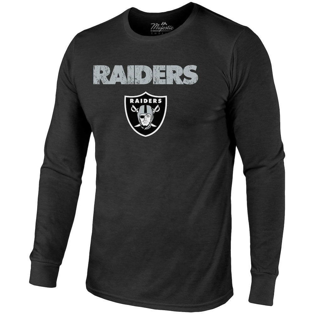 Las Vegas Raiders Majestic Threads Lockup Tri-Blend Long Sleeve T-Shirt - Black T-shirts